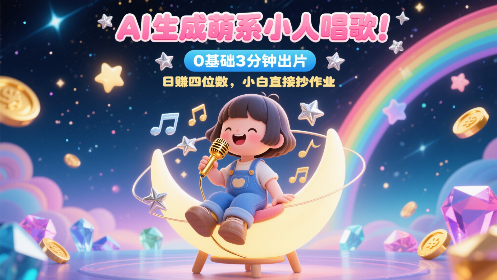 AI生成萌系小人唱歌！0基础3分钟出片，28个作品涨粉9万，日赚四位数，小白直接抄作业-多金网赚
