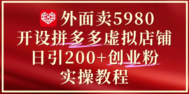 外面卖5980开设拼多多虚拟店铺：单日引流200+创业付费粉实战教程-多金网赚网