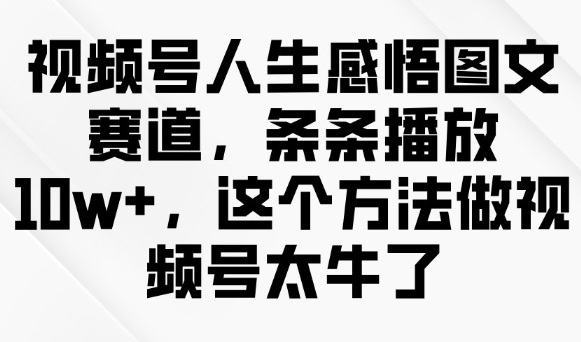 视频号人生感悟图文赛道，条条播放10w+，这个方法做视频号太牛了-多金网赚