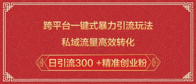 跨平台一键式暴力引流玩法，私域流量高效转化日引流300 +精准创业粉-多金网赚