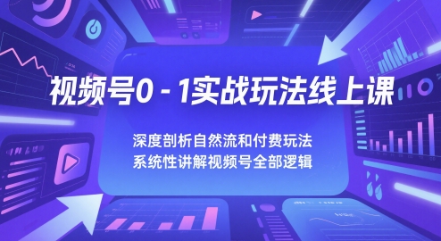 视频号0-1实战玩法线上课，深度剖析自然流和付费玩法，统性讲解视频号全部逻辑-多金网赚