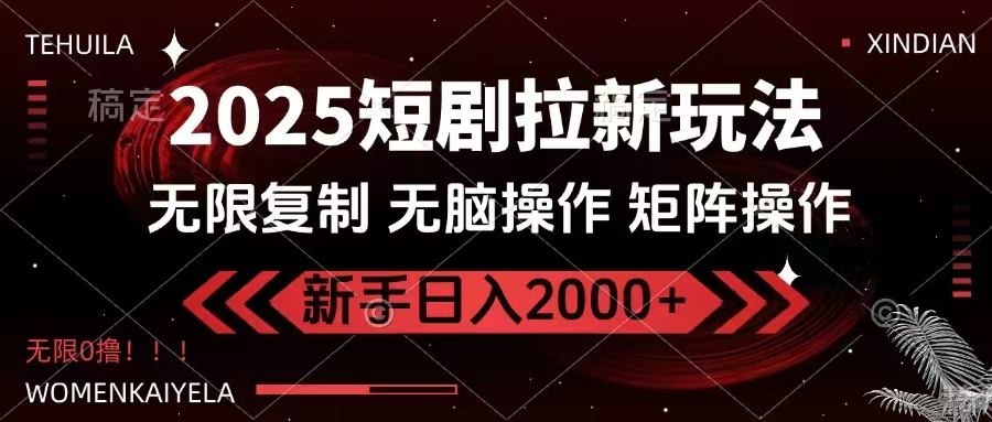 2025短剧拉新玩法，无需注册登录，无限0撸，无脑批量操作日入2000+-多金网赚网