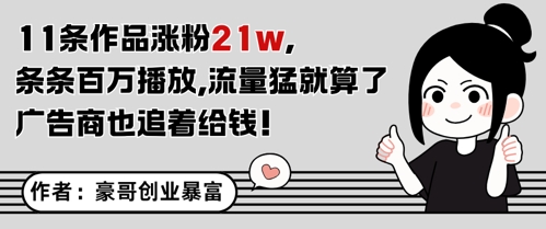11条作品涨粉21W，条条百W播放，流量猛就算了，广告商也追着给钱-多金网赚