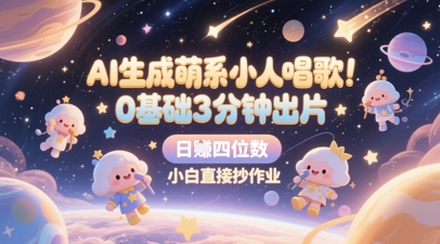 AI生成萌系小人唱歌，0基础3分钟出片，28个作品涨粉8.9W，单条最高19W赞，日入四位数，小白直接抄作业-多金网赚