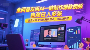 全网首发用AI一键制作爆款视频，自测日入多张，适合大学生宝妈兼职创业，保姆级教程-多金网赚