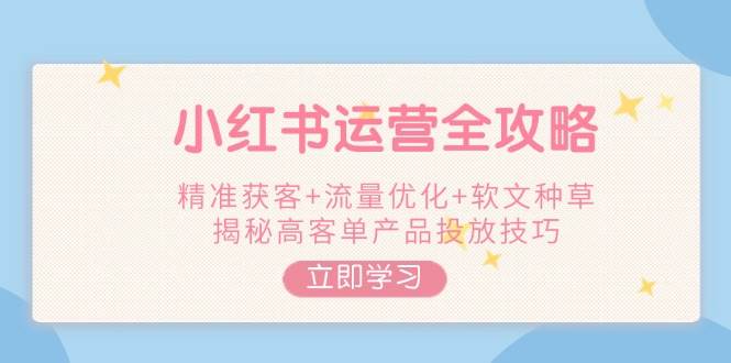 小红书运营全攻略，精准获客+流量优化+软文种草，揭秘高客单产品投放技巧-多金网赚