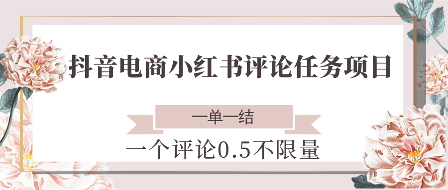抖音电商小红书评论任务项目，一个评论0.5，一单一结 不限量-多金网赚