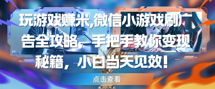 玩游戏挣米，微信小游戏刷广告全攻略，手把手教你变现秘籍，小白当天见效-多金网赚网