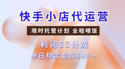 快手小店代运营，限时托管计划，收益55分，单日稳定变现多张【揭秘】-多金网赚