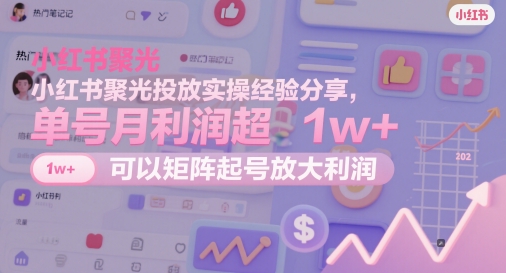 小红书聚光投放实操经验分享，单号月利润超1w+，可以矩阵起号放大利润-多金网赚网