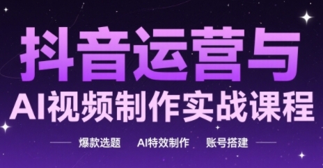 抖音运营与AI视频制作实战课程，爆款选题-AI特效制作-账号搭建-多金网赚