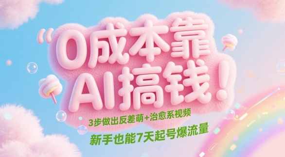 0成本靠AI搞钱！3步做出反差萌+治愈系视频，新手也能7天起号爆流量-多金网赚