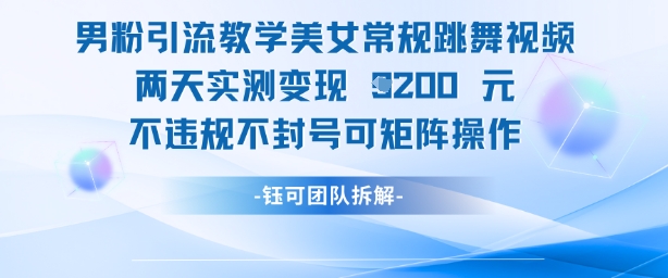 男粉引流教学美女常规跳舞视频两天实测变现1k+，不违规不封号可矩阵操作-多金网赚网
