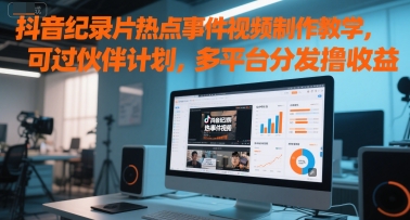 抖音纪录片热点事件视频制作教学，可过伙伴计划，多平台分发撸收益-多金网赚