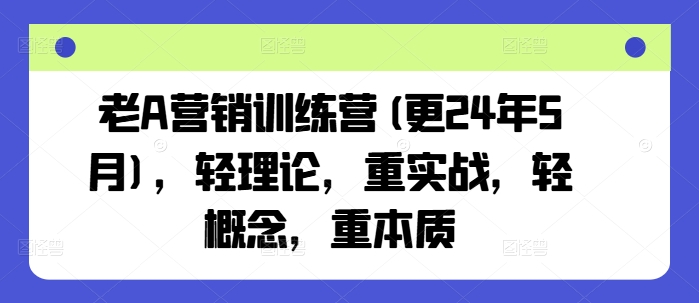 老A营销训练营(更25年6月)，轻理论，重实战，轻概念，重本质-多金网赚