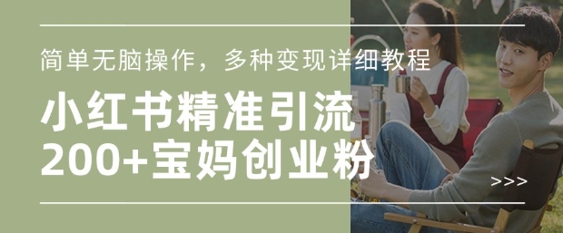 小红书混剪日引200+宝妈创业粉，简单无脑操作，多种变现详细教程-多金网赚