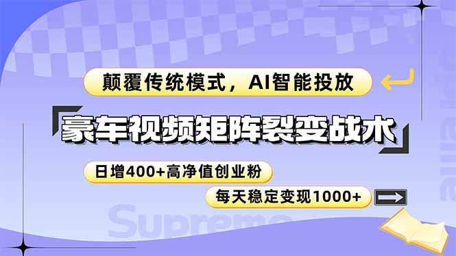 豪车视频矩阵裂变战术，颠覆传统模式，AI智能投放，日增400+高净值创业…-多金网赚
