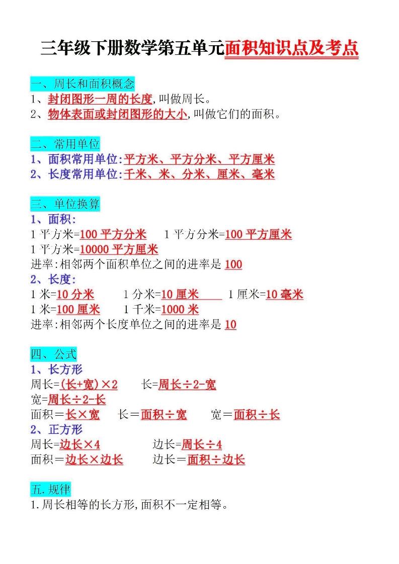 三下数学面积知识点与考点-多金网赚