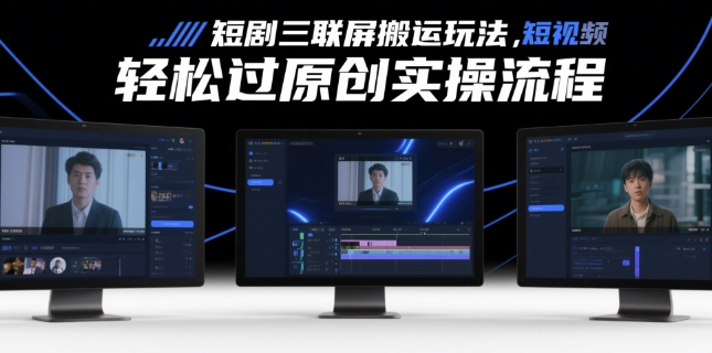 短剧三联屏搬运玩法，短剧搬运轻松过原创实操流程-多金网赚网