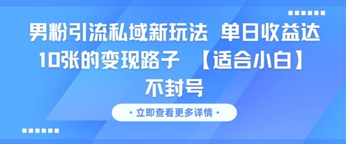 男粉引流私域新玩法，单日收益达10张的变现路子 【适合小白】不封号-多金网赚
