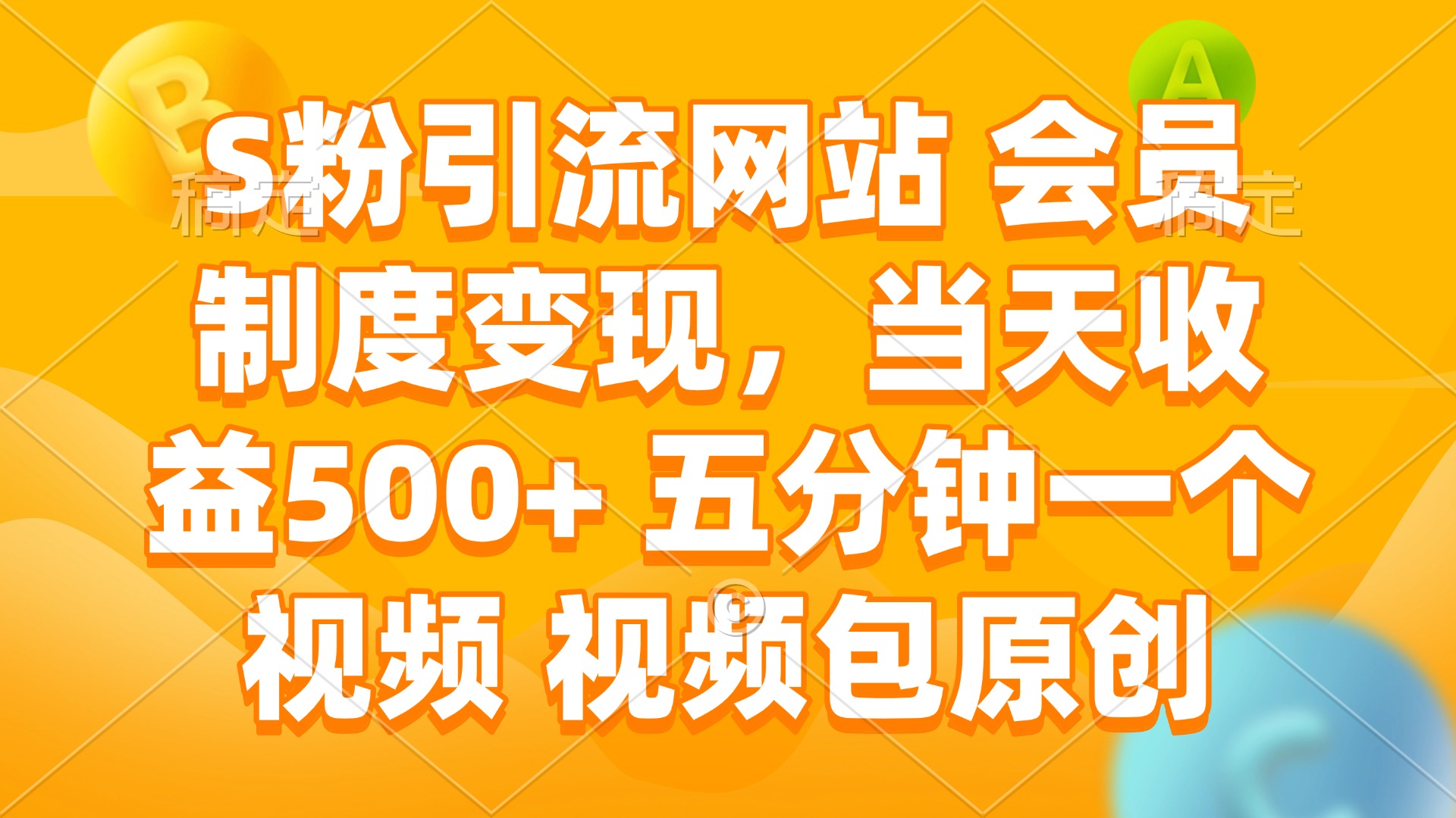 S粉引流网站 会员制度变现，当天收益500+ 五分钟一个视频 视频包原创-多金网赚