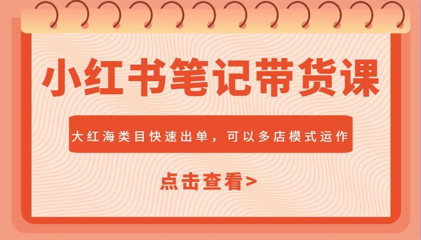 小红书笔记带货课，大红海类目快速出单，市场大，可以多店模式运作(更新)-多金网赚网
