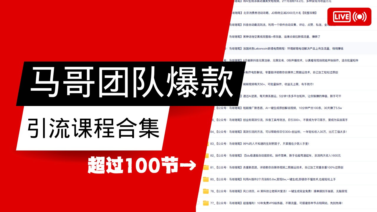 马哥团队【122节】最全项目爆款引流课程合集【持续更新】-多金网赚