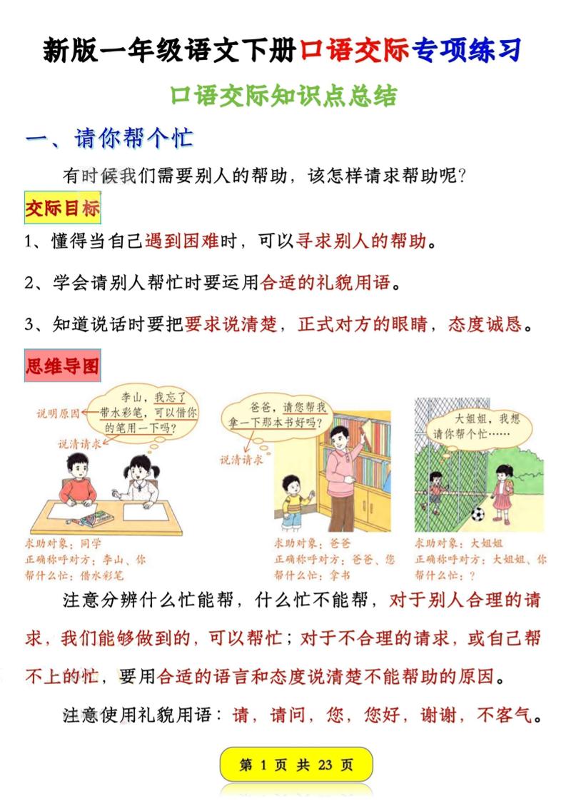 新一下语文口语交际专项练习（23页）-多金网赚