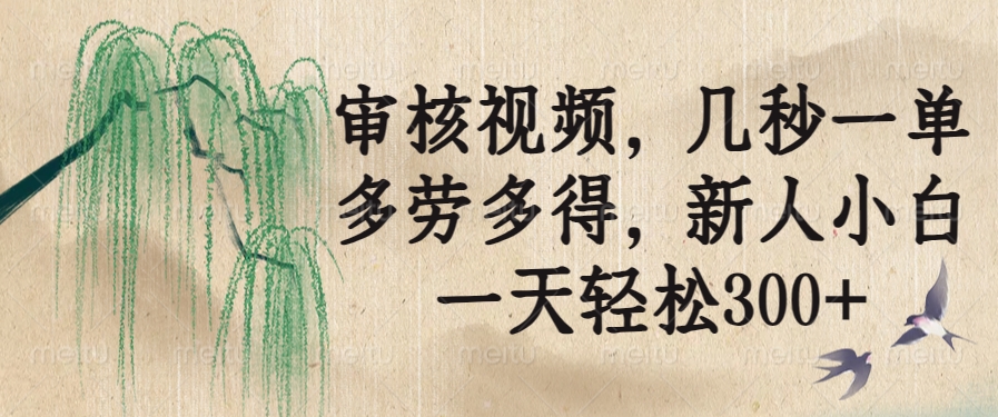 审核视频，几秒一单，多劳多得，新人小白一天轻松300+-多金网赚