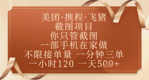 飞猪美团截图项目，你只管截图，一部手机在家做，正规平台无套路，一天5张+【揭秘】-多金网赚网
