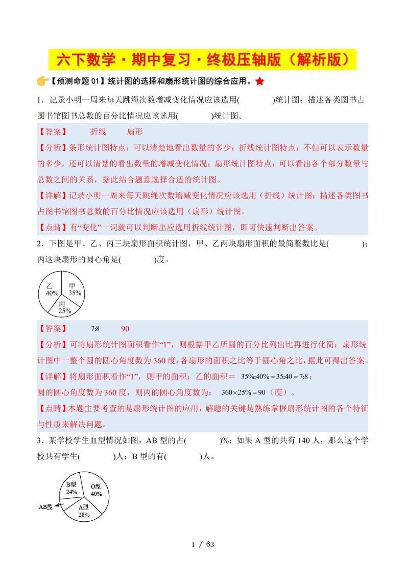 六下数学期中复习·终极压轴版（解析版）苏教版63页-多金网赚