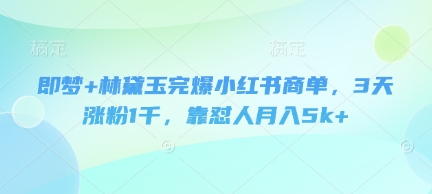 即梦+林黛玉完爆小红书商单，3天涨粉1千，靠怼人月入5k+-多金网赚