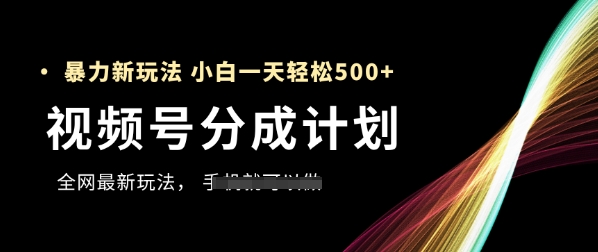视频号分成计划，全网最暴力玩法，新手一天也能轻松5张+-多金网赚网