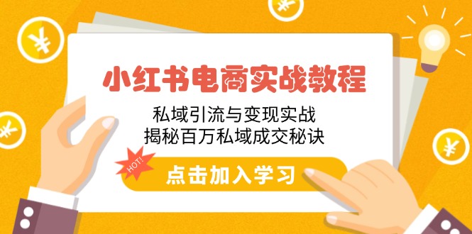 小红书电商实战教程：私域引流与变现实战，揭秘百万私域成交秘诀-多金网赚