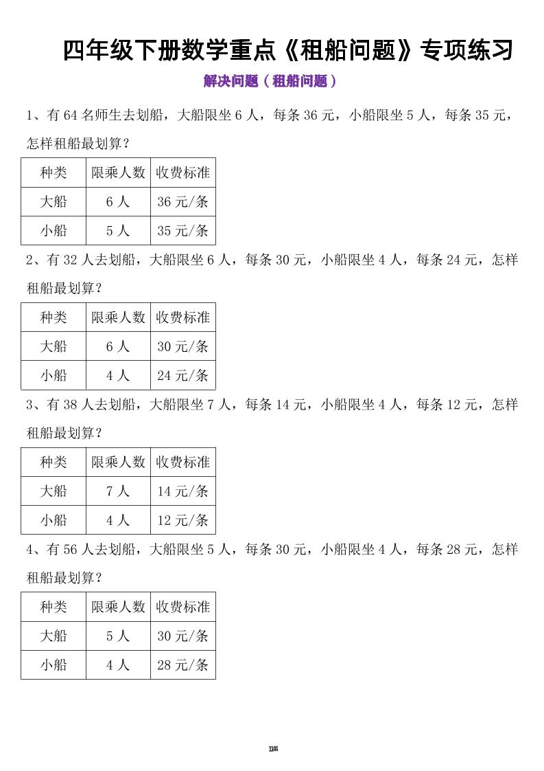 四年级下数学租船问题(4)-多金网赚