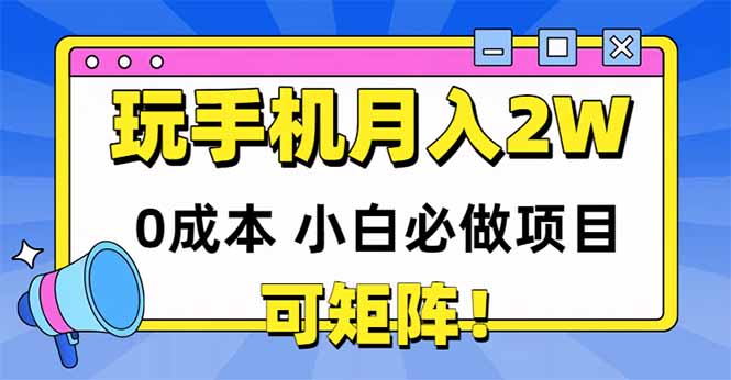 玩玩手机月入20000+，0成本小白必做项目，可矩阵-多金网赚