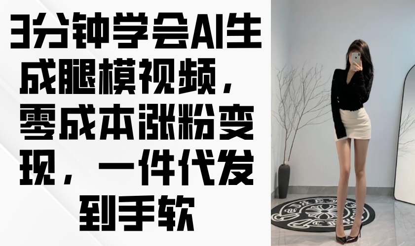 3分钟学会AI生成腿模视频，零成本涨粉变现，一件代发到手软-多金网赚网