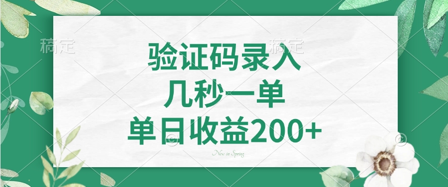 验证码录入，几秒一单，单日收益200+-多金网赚