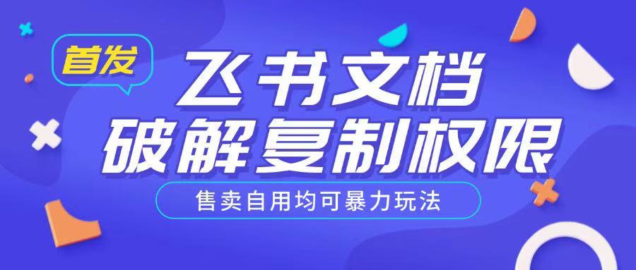 首发飞书文档破解复制权限，售卖自用均可暴力玩法-多金网赚