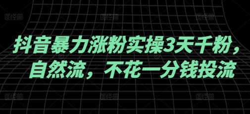 抖音暴力涨粉实操3天千粉，自然流，不花一分钱投流，实操经验分享-多金网赚
