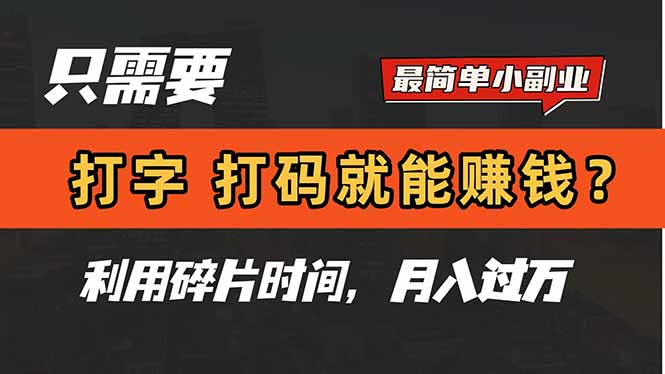 只需要打字，打码，就能赚钱？简单的赚钱小副业，利用碎片时间，月入过万-多金网赚网