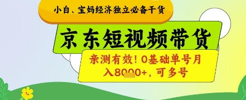 小白宝妈经济独立必备干货，京东短视频带货，亲测有效!0基础单号月入8k+，可多号【揭秘】-多金网赚