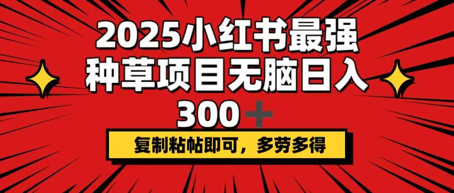 2025小红书最强种草项目，无脑日入300+，复制粘帖即可，多劳多得-多金网赚