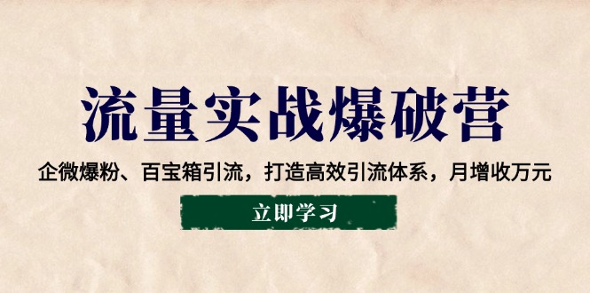 流量实战爆破营：企微爆粉、百宝箱引流，打造高效引流体系，月增收万元-多金网赚