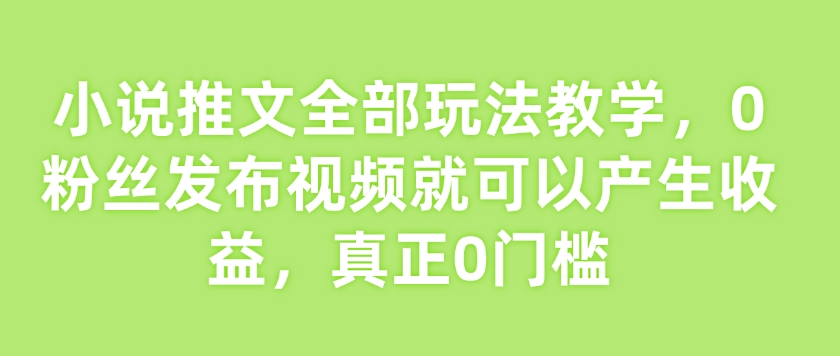 小说推文全部玩法教学，0粉丝发布视频就可以产生收益，真正0门槛-多金网赚