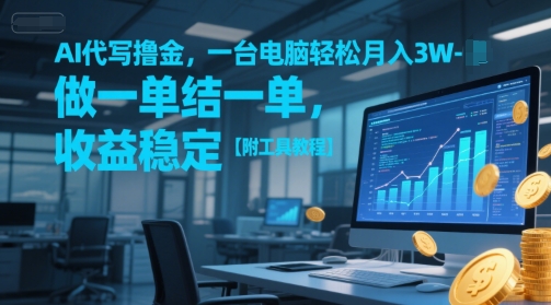 AI代写撸金，一台电脑轻松月入1-3W，做一单结一单，收益稳定【附工具教程】-多金网赚