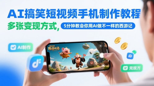 AI搞笑短视频手机制作教程，多张变现方式，5分钟教会你用AI做不一样的西游记-多金网赚