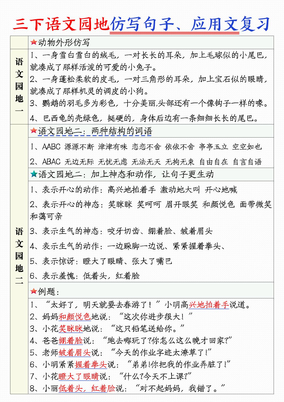 三下语文1-8单元语文园地句子仿写+应用文专练（9页）-多金网赚