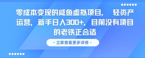 零成本变现的咸鱼虚拟项目， 轻资产运营，新手日入3张+，目前没有项目的老铁正合适-多金网赚