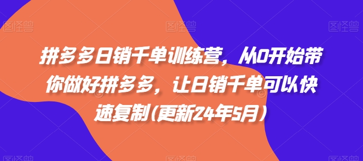 拼多多日销千单训练营，从0开始带你做好拼多多，让日销千单可以快速复制(更新25年6月)-多金网赚
